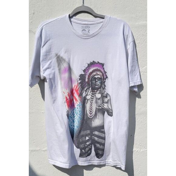 Neff Men's Surf T Shirt Size Large Surf Chief Graphic Cotton Tee Native American - Picture 1 of 3